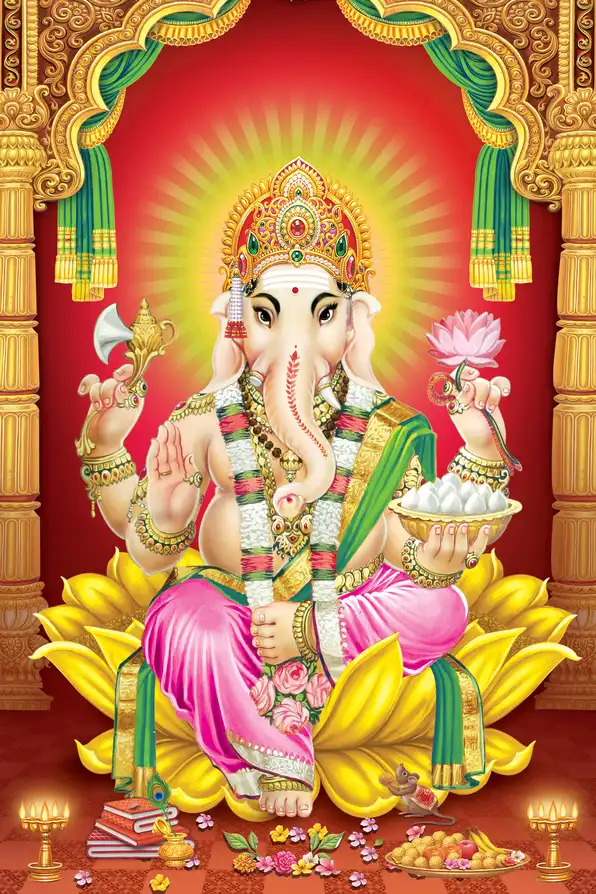 GN1126 Ganesh Ji Plain, Glitter, Stone, Crystal High Gloss Decorative Tile by Global Art