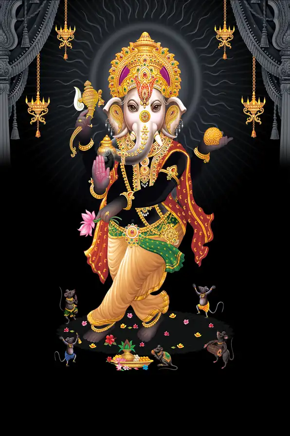 GN1127 Ganesh Ji Plain, Glitter, Stone, Crystal High Gloss Decorative Tile by Global Art