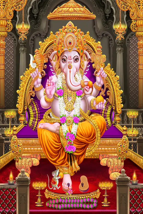 GN1128 Ganesh Ji Plain, Glitter, Stone, Crystal High Gloss Decorative Tile by Global Art