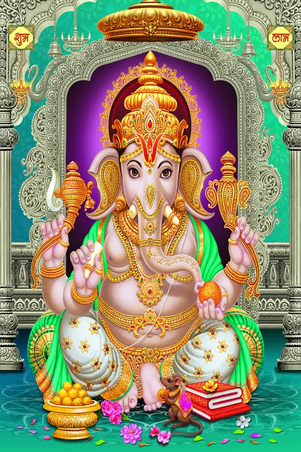 GN1129 Ganesh Ji Plain, Glitter, Stone, Crystal High Gloss Decorative Tile by Global Art