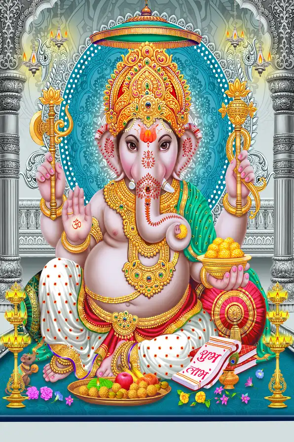 GN1130 Ganesh Ji Plain, Glitter, Stone, Crystal High Gloss Decorative Tile by Global Art