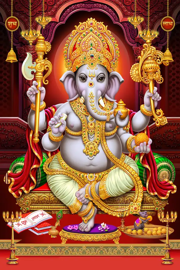 GN1131 Ganesh Ji Plain, Glitter, Stone, Crystal High Gloss Decorative Tile by Global Art