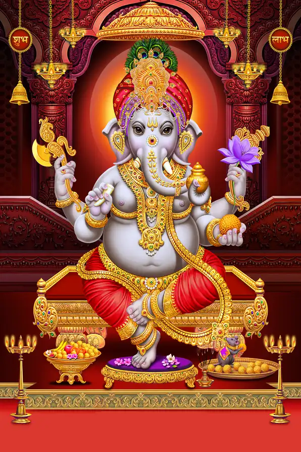 GN1132 Ganesh Ji Plain, Glitter, Stone, Crystal High Gloss Decorative Tile by Global Art