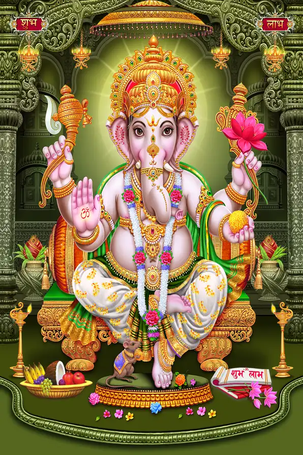 GN1133 Ganesh Ji Plain, Glitter, Stone, Crystal High Gloss Decorative Tile by Global Art