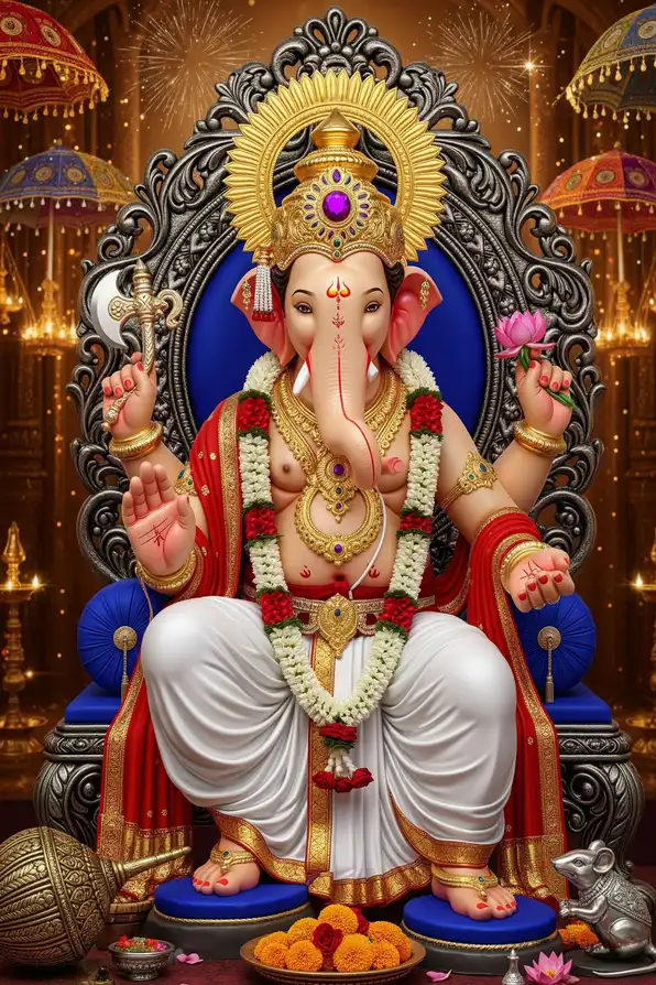 GN1134 Ganesh Ji Plain, Glitter, Stone, Crystal High Gloss Decorative Tile by Global Art