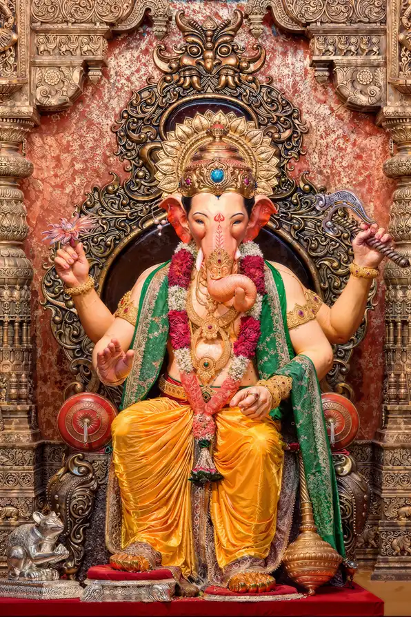 GN1135 Ganesh Ji Plain, Glitter, Stone, Crystal High Gloss Decorative Tile by Global Art