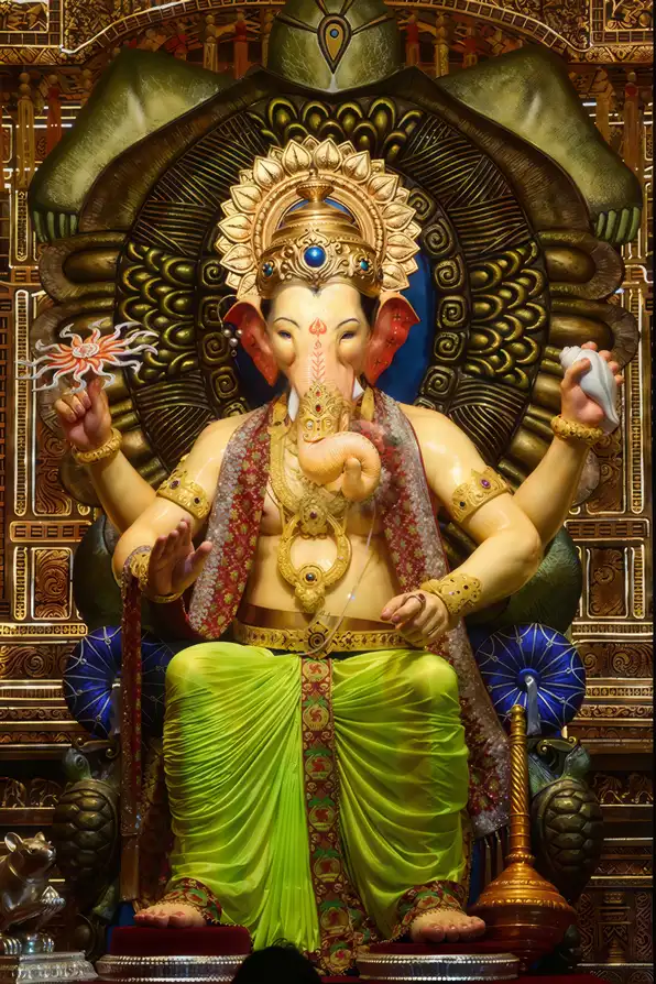 GN1136 Ganesh Ji Plain, Glitter, Stone, Crystal High Gloss Decorative Tile by Global Art