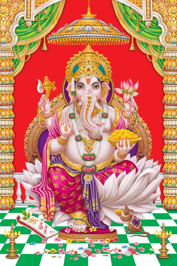 MG1123 Ganesh Ji Plain, Glitter, Stone, Crystal High Gloss Decorative Tile by Global Art