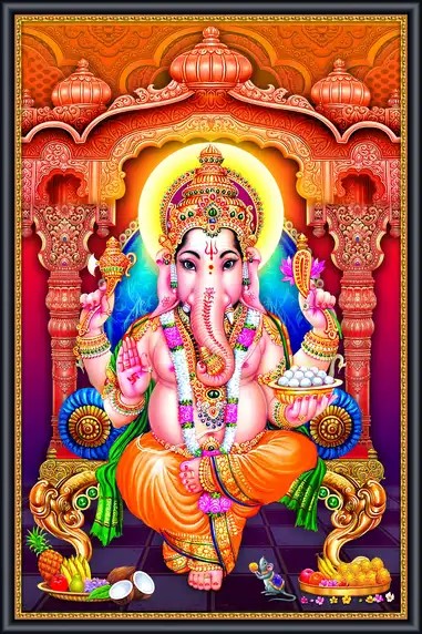 GN1124 Ganesh Ji Plain, Glitter, Stone, Crystal High Gloss Decorative Tile by Global Art