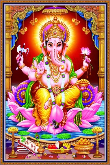 GN1123 Ganesh Ji Plain, Glitter, Stone, Crystal High Gloss Decorative Tile by Global Art