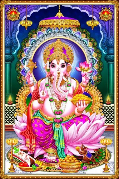 GN1125 Ganesh Ji Plain, Glitter, Stone, Crystal High Gloss Decorative Tile by Global Art