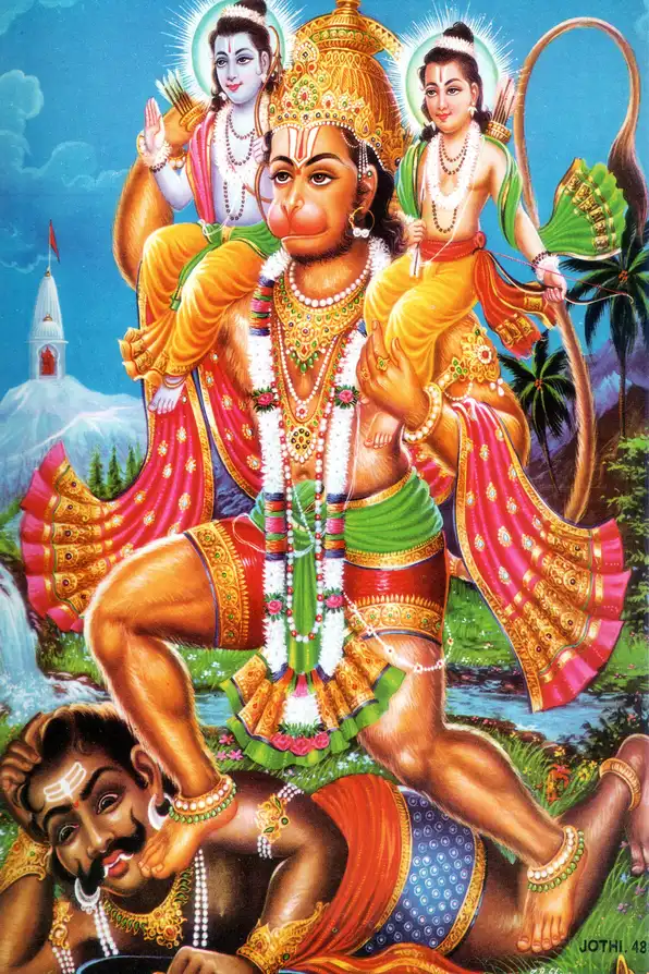 HN103 Hanuman Ji Plain, Glitter, Stone, Crystal High Gloss Decorative Tile by Global Art