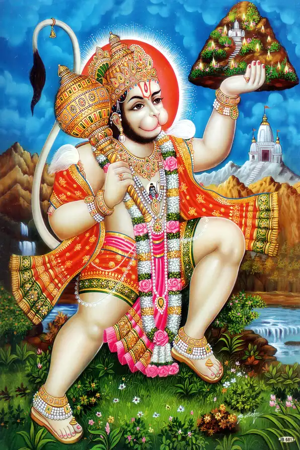 HN104 Hanuman Ji Plain, Glitter, Stone, Crystal High Gloss Decorative Tile by Global Art