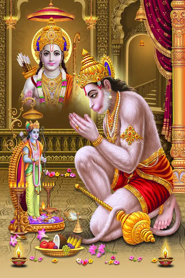 HN109 Hanuman Ji Plain, Glitter, Stone, Crystal High Gloss Decorative Tile by Global Art