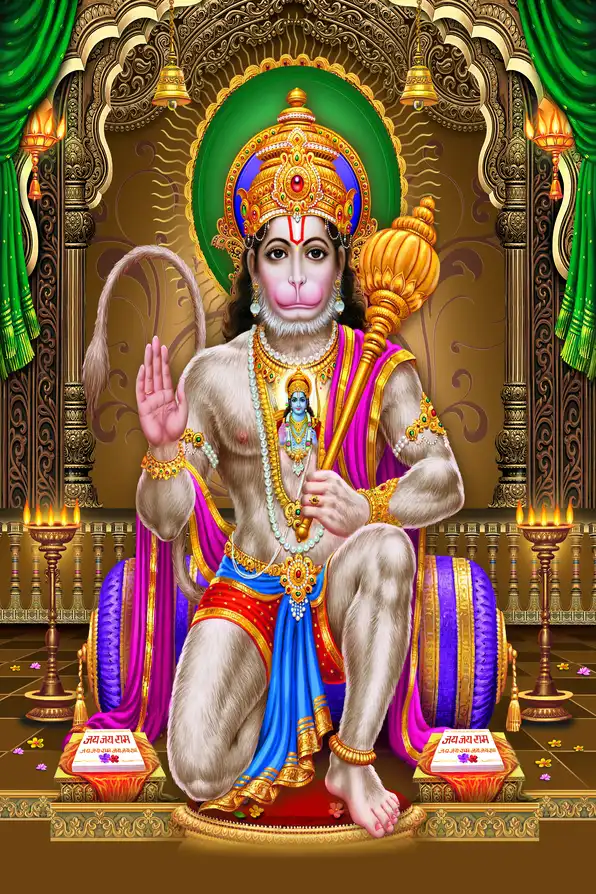 HN112 Hanuman Ji Plain, Glitter, Stone, Crystal High Gloss Decorative Tile by Global Art