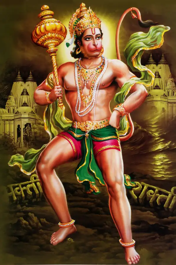 HN118 Hanuman Ji Plain, Glitter, Stone, Crystal High Gloss Decorative Tile by Global Art