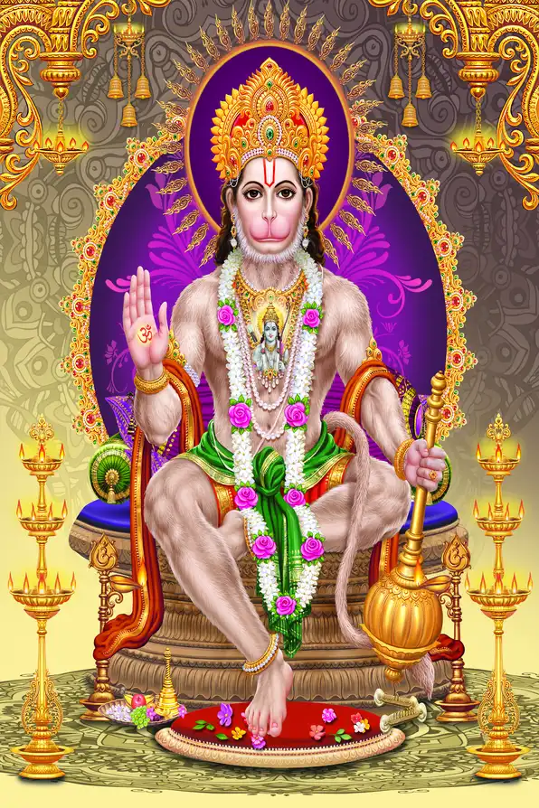 HN113 Hanuman Ji Plain, Glitter, Stone, Crystal High Gloss Decorative Tile by Global Art