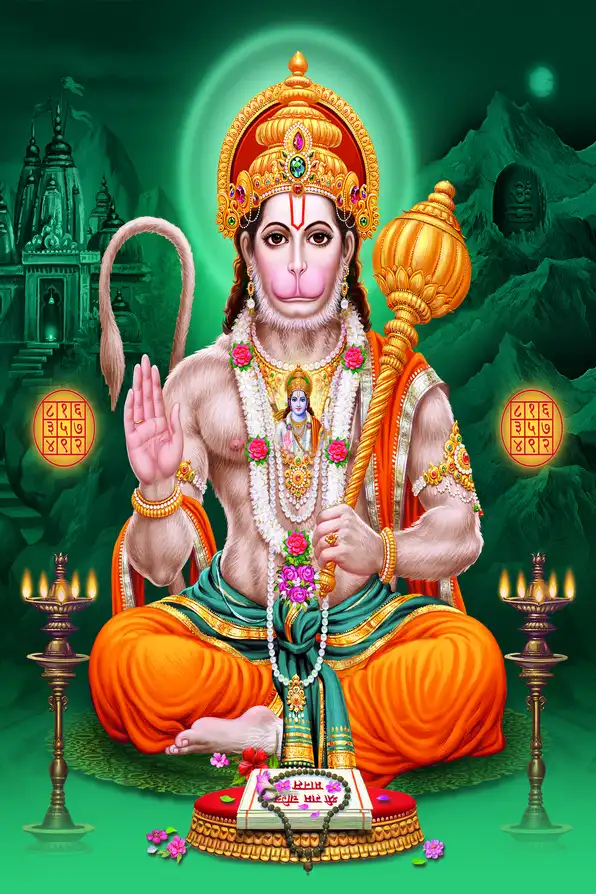 HN115 Hanuman Ji Plain, Glitter, Stone, Crystal High Gloss Decorative Tile by Global Art