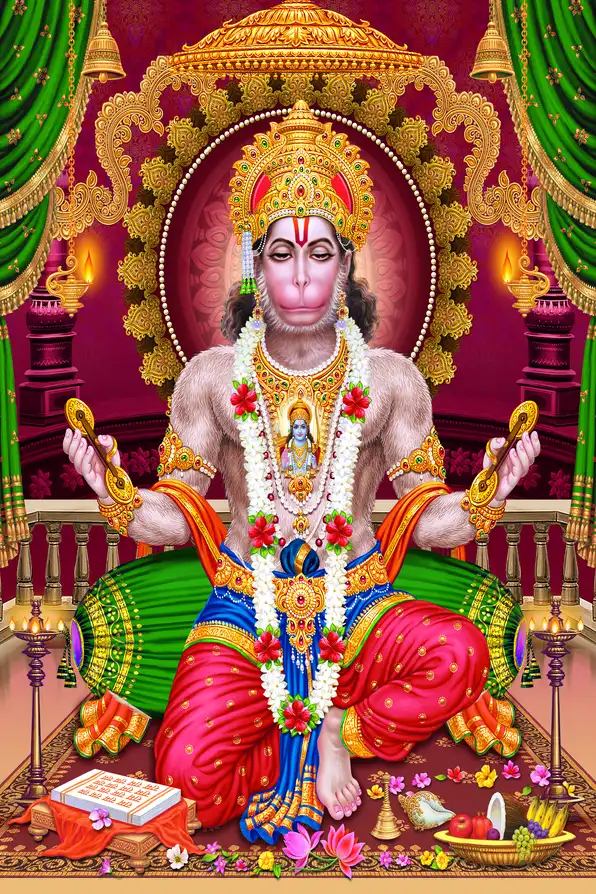 HN114 Hanuman Ji Plain, Glitter, Stone, Crystal High Gloss Decorative Tile by Global Art