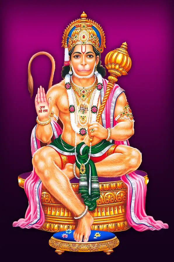 HN125 Hanuman Ji Plain, Glitter, Stone, Crystal High Gloss Decorative Tile by Global Art