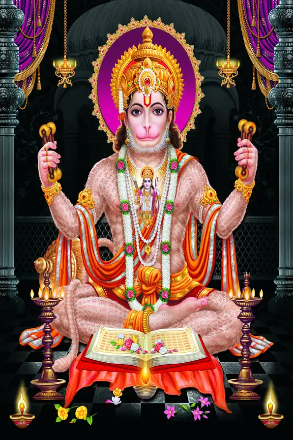 HN129 Hanuman Ji Plain, Glitter, Stone, Crystal High Gloss Decorative Tile by Global Art