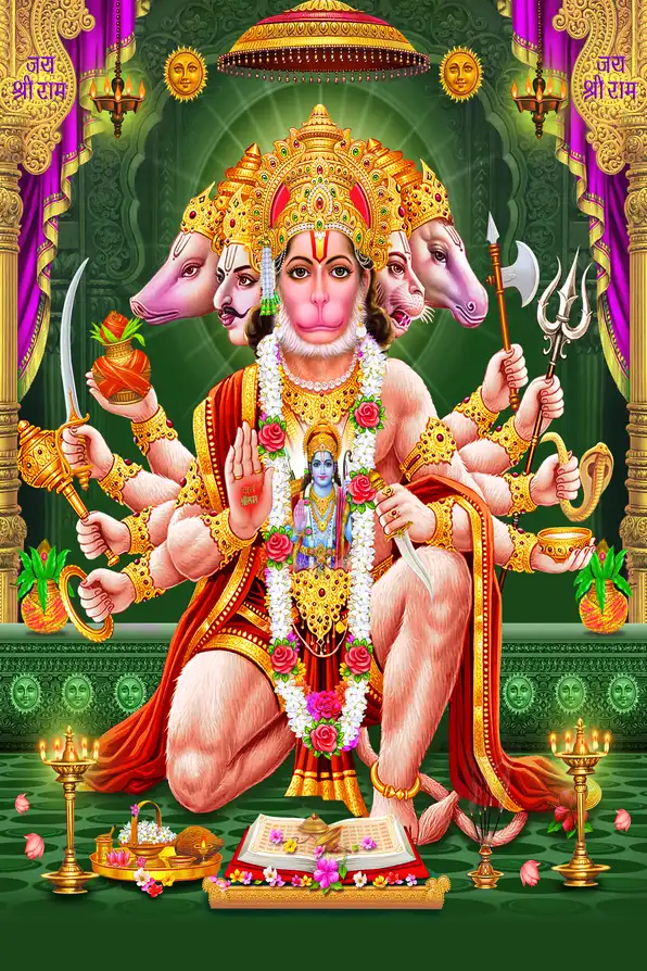 HN132 Hanuman Ji Plain, Glitter, Stone, Crystal High Gloss Decorative Tile by Global Art