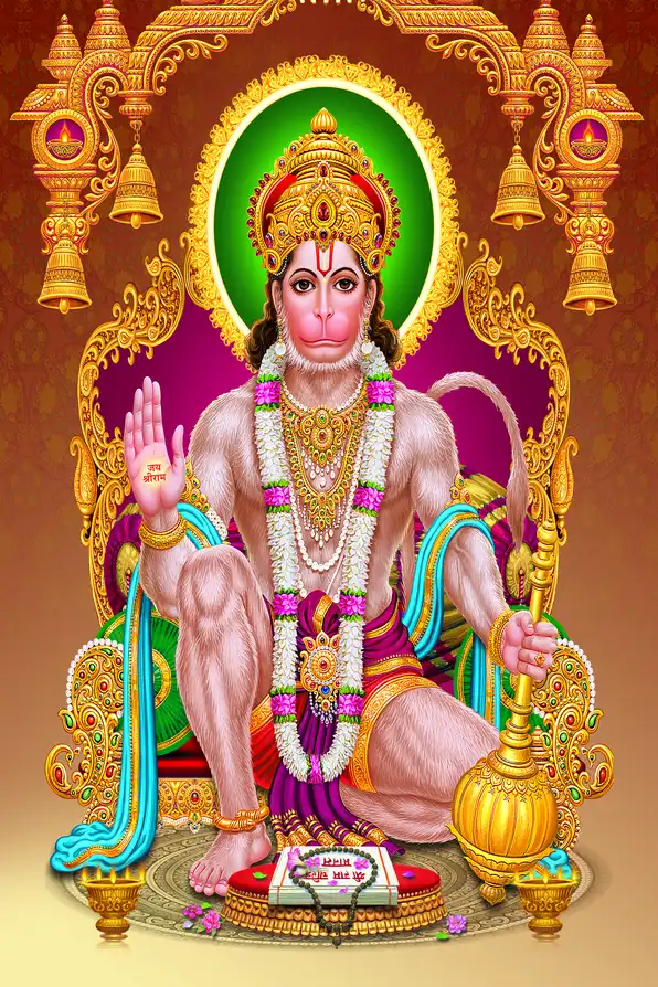HN134 Hanuman Ji Plain, Glitter, Stone, Crystal High Gloss Decorative Tile by Global Art