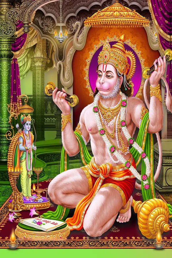 HN135 Hanuman Ji Plain, Glitter, Stone, Crystal High Gloss Decorative Tile by Global Art