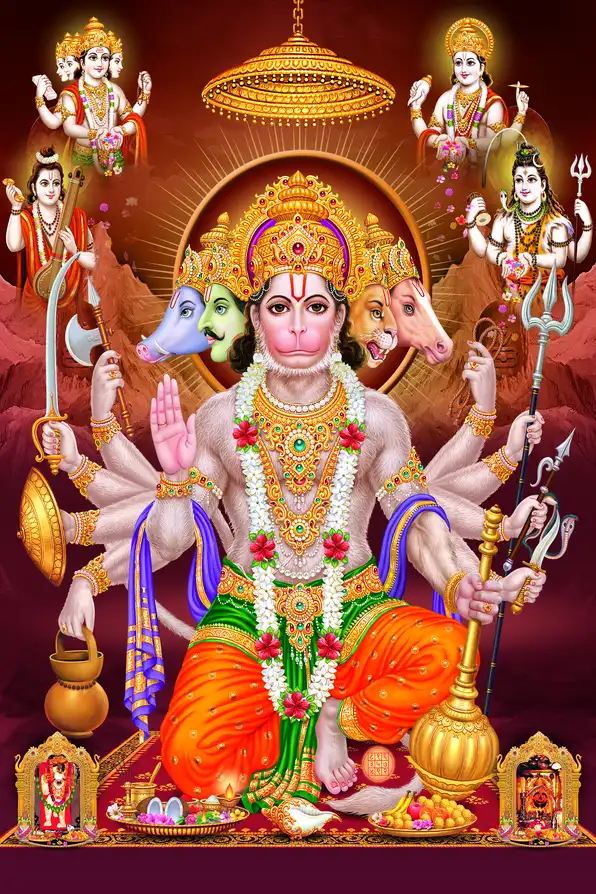 HN136 Hanuman Ji Plain, Glitter, Stone, Crystal High Gloss Decorative Tile by Global Art