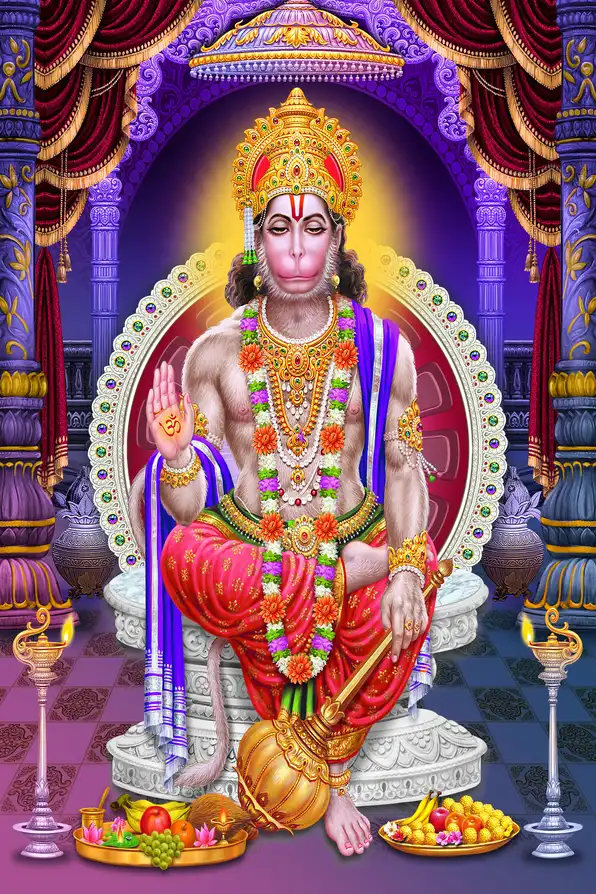 HN137 Hanuman Ji Plain, Glitter, Stone, Crystal High Gloss Decorative Tile by Global Art