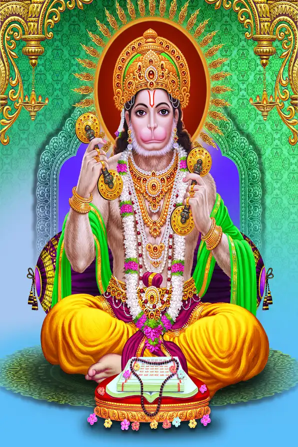 HN141 Hanuman Ji Plain, Glitter, Stone, Crystal High Gloss Decorative Tile by Global Art