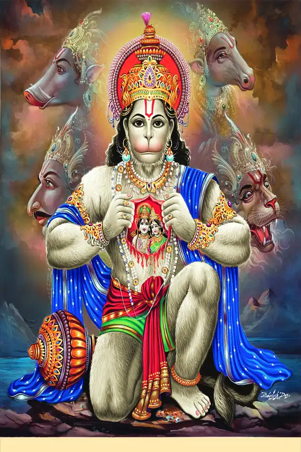 HN142 Hanuman Ji Plain, Glitter, Stone, Crystal High Gloss Decorative Tile by Global Art