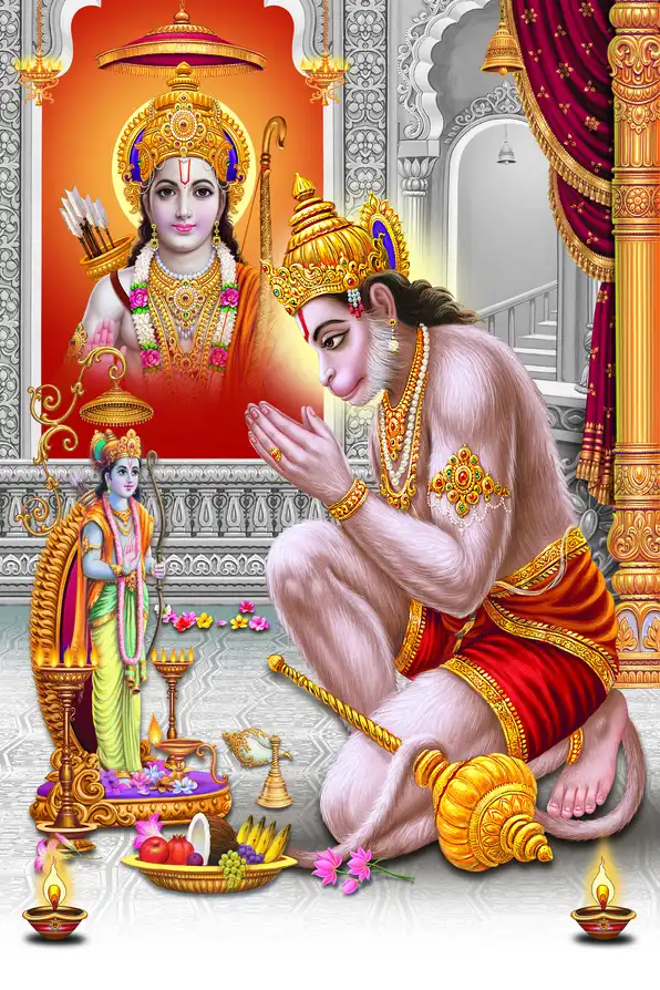 HN145 Hanuman Ji Plain, Glitter, Stone, Crystal High Gloss Decorative Tile by Global Art