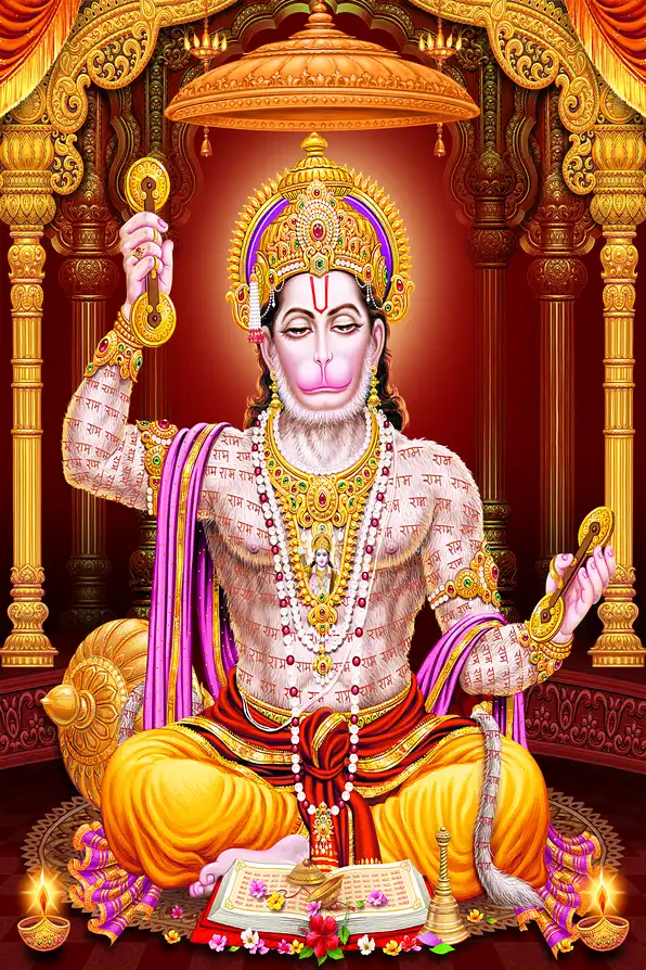 HN146 Hanuman Ji Plain, Glitter, Stone, Crystal High Gloss Decorative Tile by Global Art
