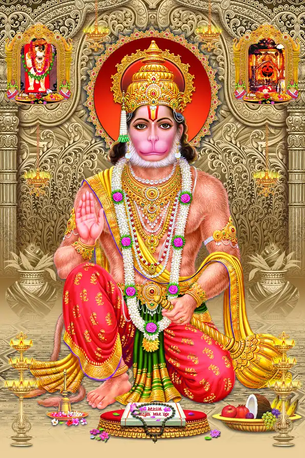 HN147 Hanuman Ji Plain, Glitter, Stone, Crystal High Gloss Decorative Tile by Global Art