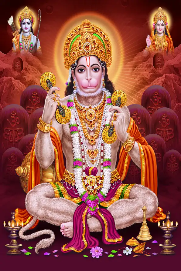 HN148 Hanuman Ji Plain, Glitter, Stone, Crystal High Gloss Decorative Tile by Global Art