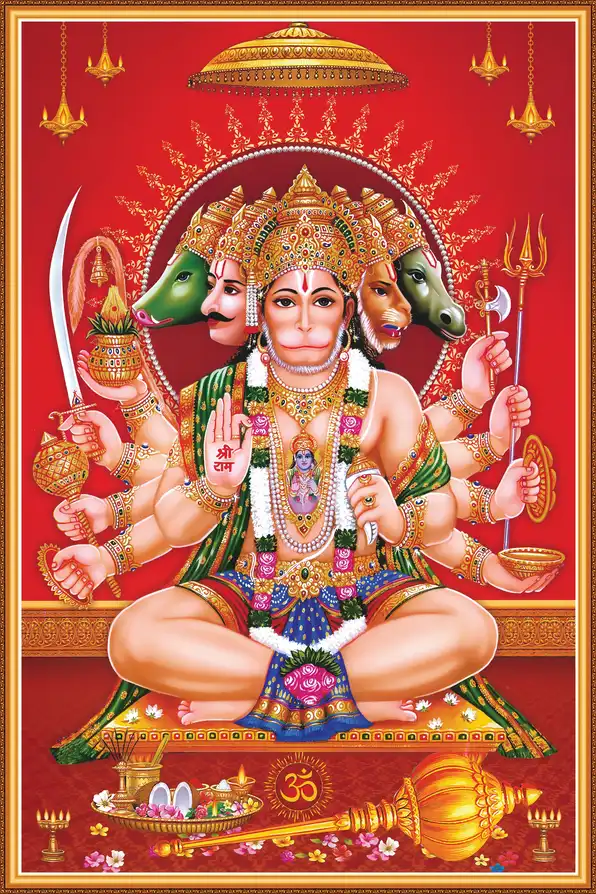 HN149 Hanuman Ji Plain, Glitter, Stone, Crystal High Gloss Decorative Tile by Global Art