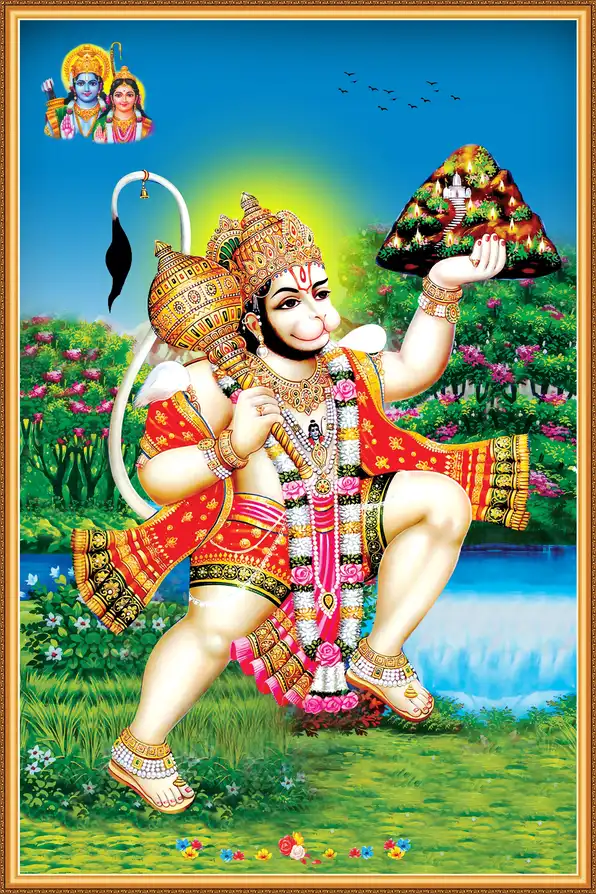 HN150 Hanuman Ji Plain, Glitter, Stone, Crystal High Gloss Decorative Tile by Global Art
