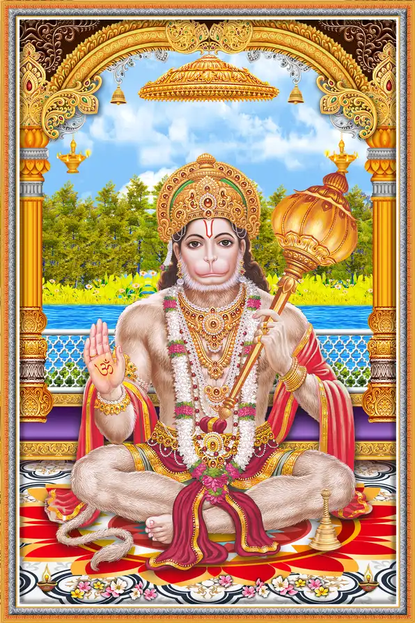 HN151 Hanuman Ji Plain, Glitter, Stone, Crystal High Gloss Decorative Tile by Global Art