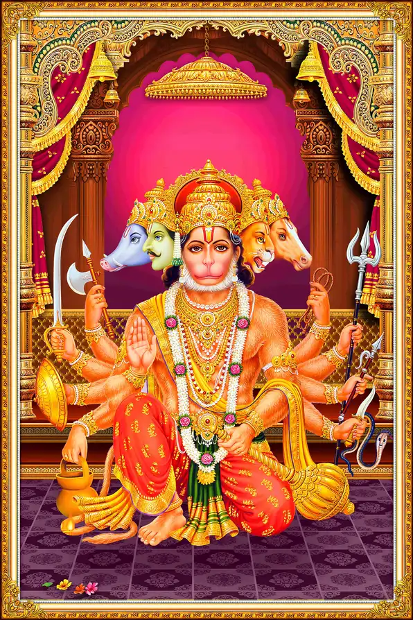 HN152 Hanuman Ji Plain, Glitter, Stone, Crystal High Gloss Decorative Tile by Global Art