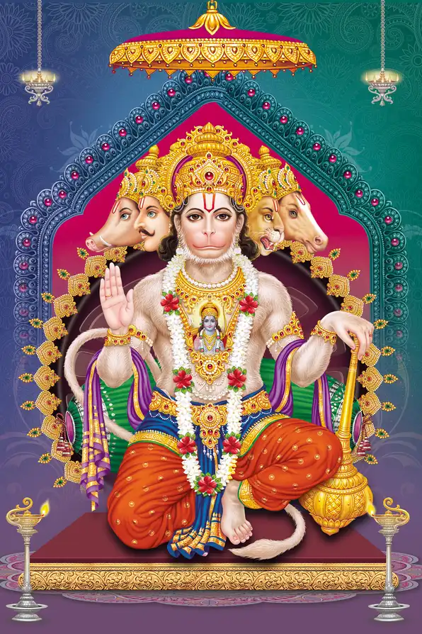 HN153 Hanuman Ji Plain, Glitter, Stone, Crystal High Gloss Decorative Tile by Global Art