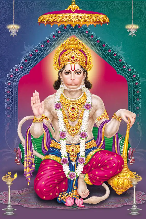 HN154 Hanuman Ji Plain, Glitter, Stone, Crystal High Gloss Decorative Tile by Global Art
