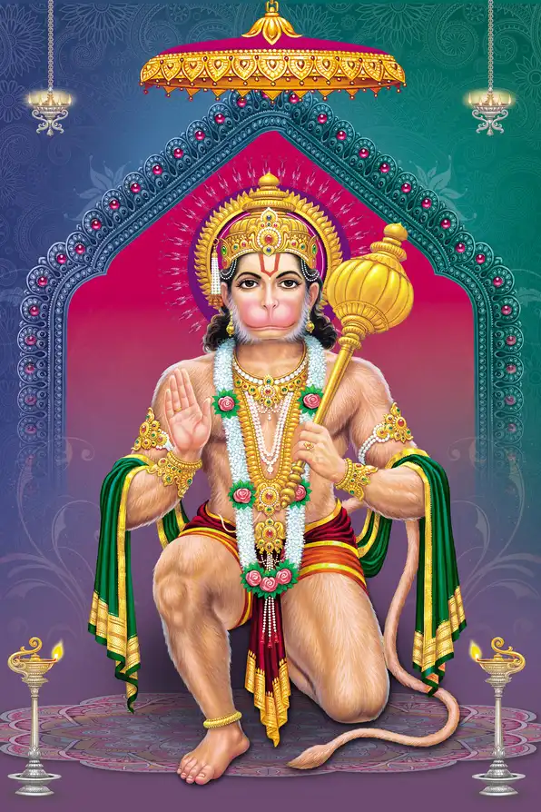 HN155 Hanuman Ji Plain, Glitter, Stone, Crystal High Gloss Decorative Tile by Global Art