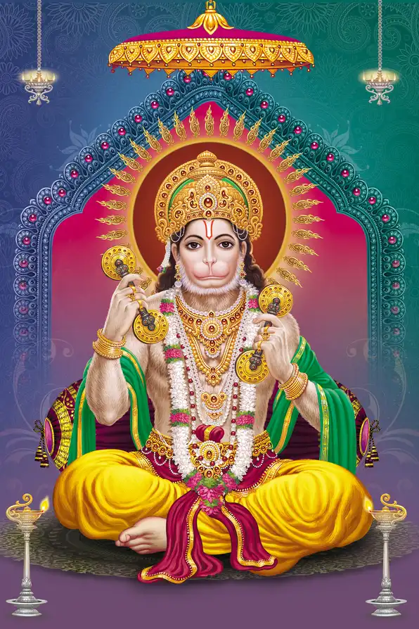 HN156 Hanuman Ji Plain, Glitter, Stone, Crystal High Gloss Decorative Tile by Global Art