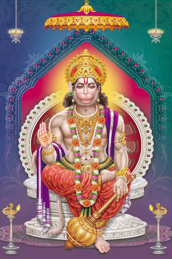 HN157 Hanuman Ji Plain, Glitter, Stone, Crystal High Gloss Decorative Tile by Global Art
