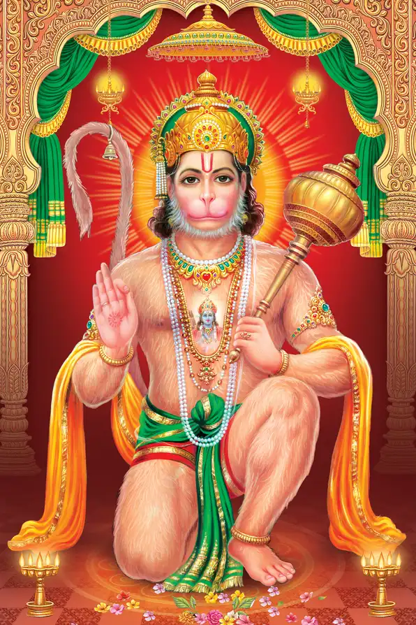 HN158 Hanuman Ji Plain, Glitter, Stone, Crystal High Gloss Decorative Tile by Global Art