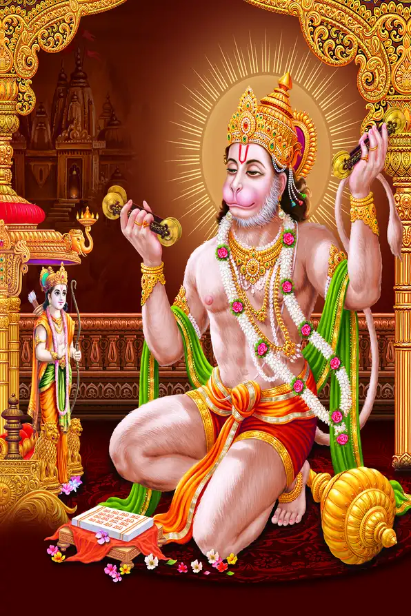 HN159 Hanuman Ji Plain, Glitter, Stone, Crystal High Gloss Decorative Tile by Global Art