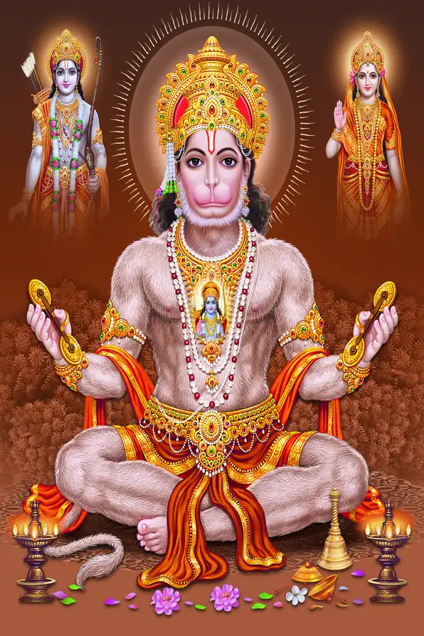 HN160 Hanuman Ji Plain, Glitter, Stone, Crystal High Gloss Decorative Tile by Global Art