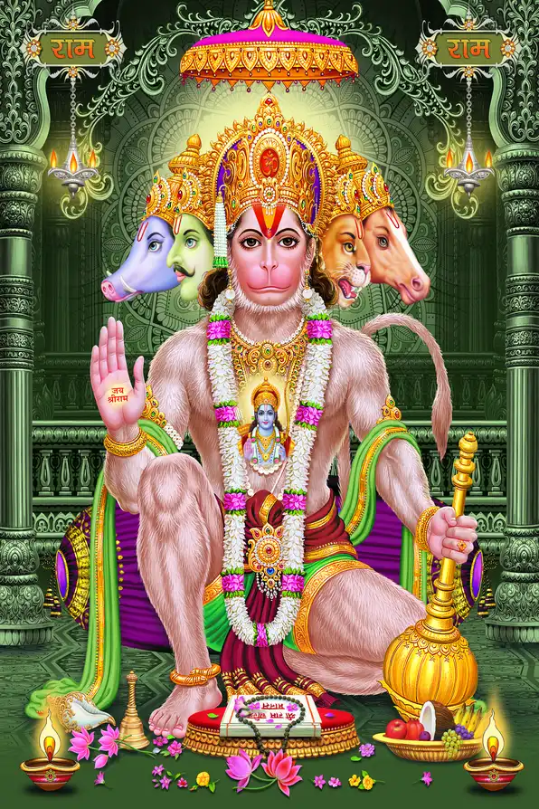 HN161 Hanuman Ji Plain, Glitter, Stone, Crystal High Gloss Decorative Tile by Global Art