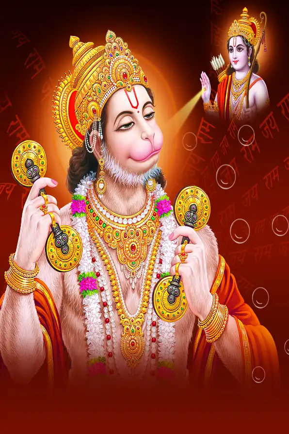 HN162 Hanuman Ji Plain, Glitter, Stone, Crystal High Gloss Decorative Tile by Global Art